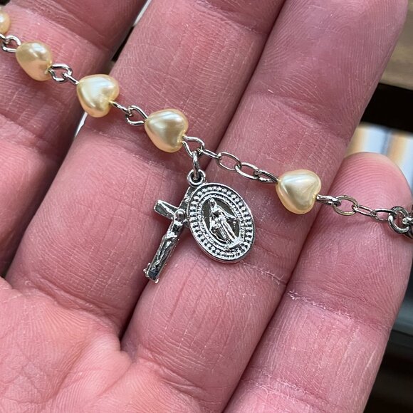 Synthetic Pearl Rosary Bracelet - Picture 3 of 5